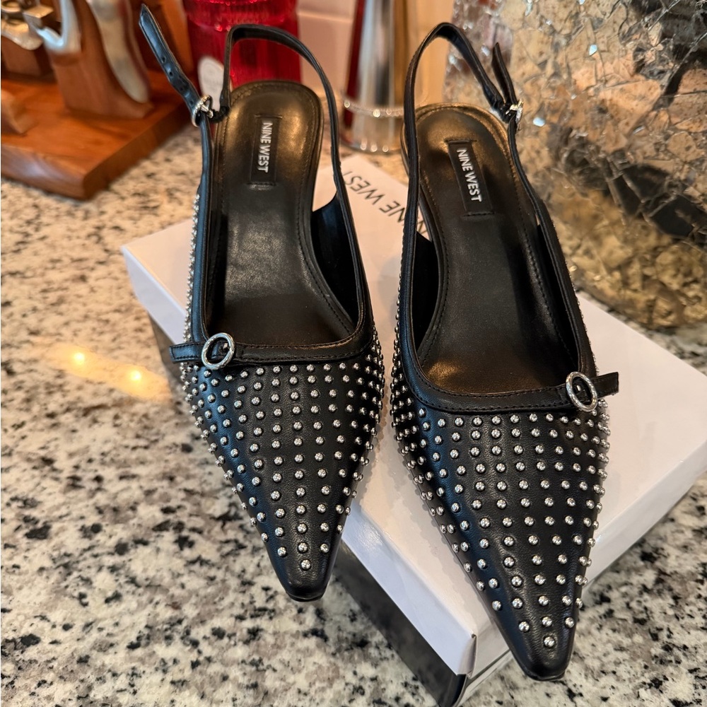 Nine West Black Studded Slingback Heels